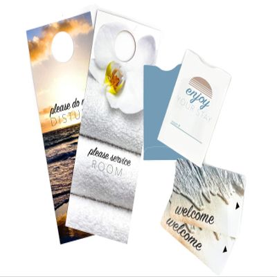 FrontDesk Suuply Magnetic Stripe - Ultimate Hotel and Motel Supply Kit  (250) Do not Disturb Door Hanger Signs, (500) Magnetic Stripe Key Cards, and (1000) Hotel Key Sleeves in Matching Beach Design
