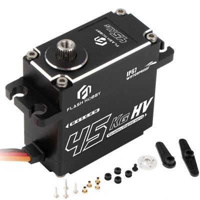 FLASH HOBBY 45Kg Full Waterproof Coreless Servo Motor Standard 180 Degree HV 8.4V High Torque RC Digital Servo for RC Car DIY Truck Robot Parts