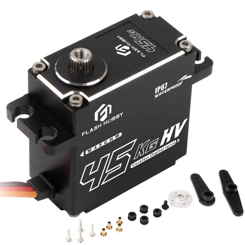 FLASH HOBBY 45Kg Full Waterproof Coreless Servo Motor Standard 180 Degree HV 8.4V High Torque RC Digital Servo for RC Car DIY Truck Robot Parts