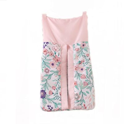 1 PC Pink Floral Cot Diaper Organizer Bag Baby Girl Pink White Rose Flower Crib Diaper Holder Bag