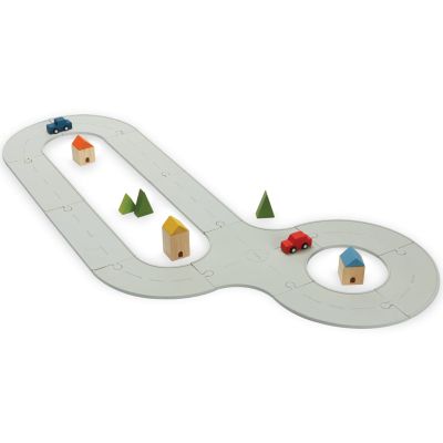 PlanToys Road & Rail Set Wooden Montessori Imaginative and Creative Play Set | Early Language, Problem Solving and Coordination Activity | Eco Friendly Road and Rail Building Set