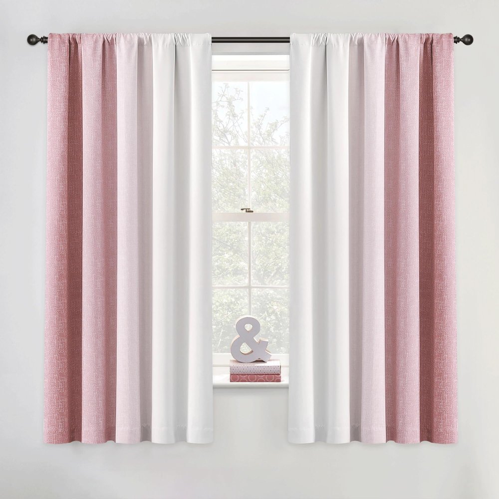 Geomoroccan Ombre 100% Blackout Curtains 63 Inch Length 2 Panels for Bedroom Pink White Gradient Patterned Room Darkening Noise Reducing Rod Pocket Window Treatment Drapes