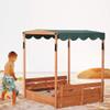 Sandbox with Canopy,Wooden Sandbox with Convertible Cover Kids Outdoor Backyard Bench Play Sand Box view 1