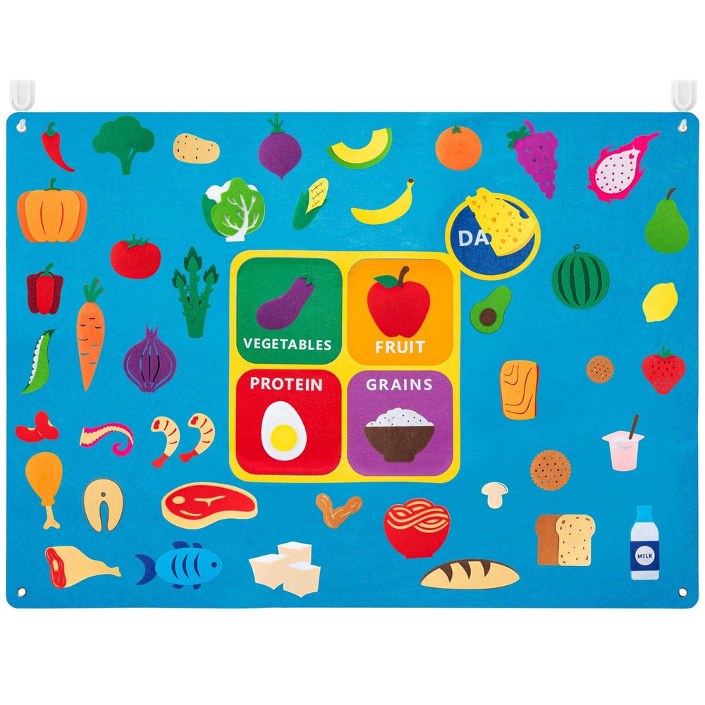 WATINC My Plate Felt Board for Kids - 3.5Ft 53Pcs Healthy Eating Food Groups Diary Stories Set, Large Flannel Board with Vegetable Fruits Protein Grain, Preschool Educational Toy for Toddler Classroom