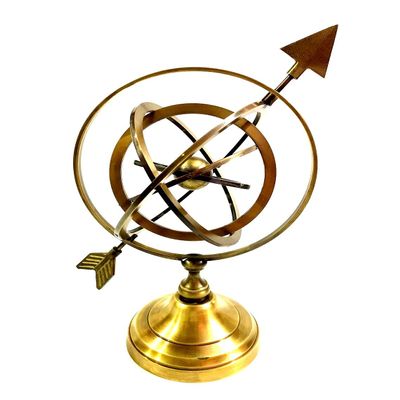 Vimal Nautical 12" Inch Full Brass Armillary Sphere with Arrow Nautical Maritime Astrolabe Globe Decor