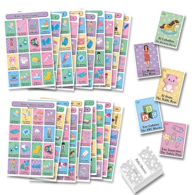 Baby Shower Loteria Fiesta Bilingual Mexican Bingo - in English Spanish, for up to 20 Players