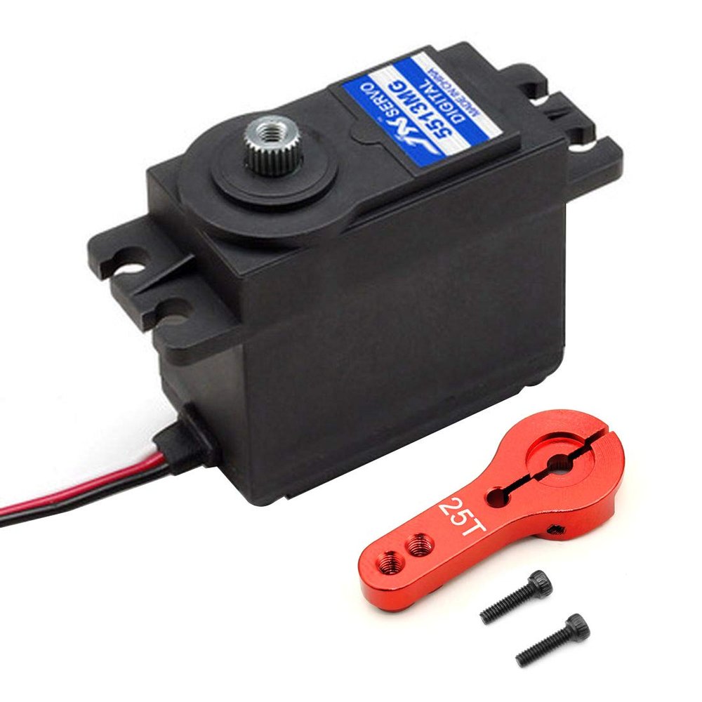 JX Servo 8KG/9KG/13KG/15KG/20KG High Torque Metal Gear Digital Standard Servo 25T Arm for Helicopter Car Robot (13KG,Red Arm)