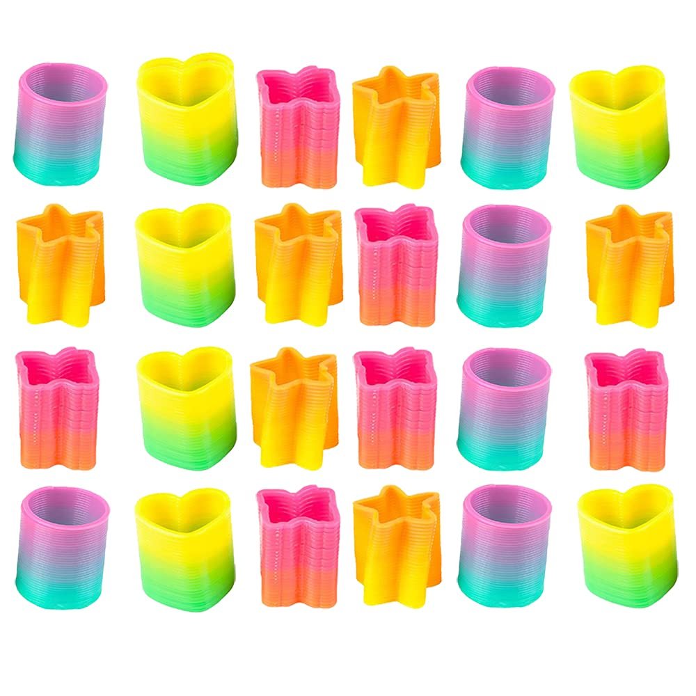 The Dreidel Company Rainbow Coil Spring Assortment, Heart, Star, Butterfly, Circle Shaped Coils, Party Favor for Kids, 1.4" (35mm) (24-Pack)