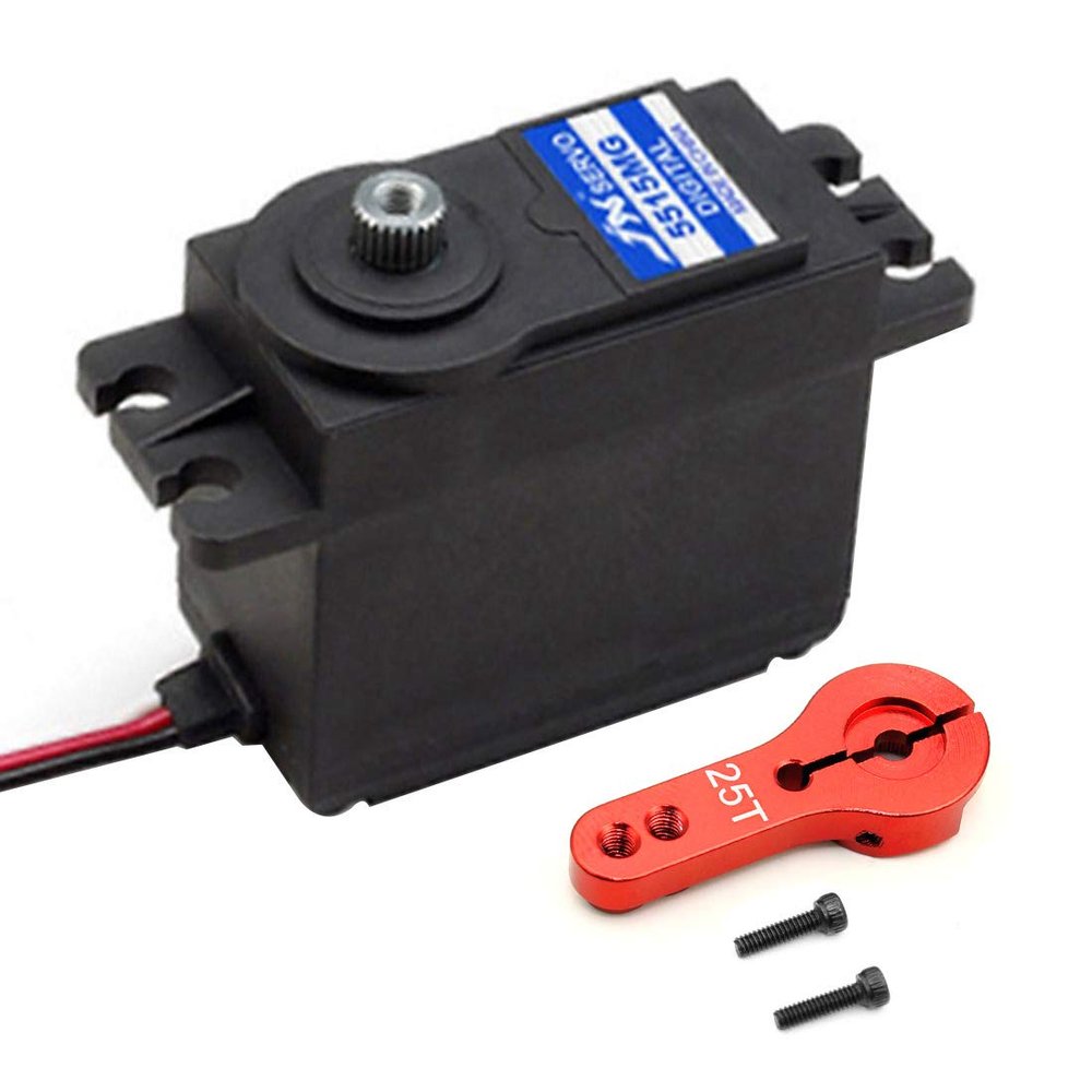 JX Servo 8KG/9KG/13KG/15KG/20KG High Torque Metal Gear Digital Standard Servo 25T Arm for Helicopter Car Robot (15KG,Red Arm)