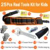 Kids Real Tool Set 25Pcs for Young Builders,Children Size Real Hand Tools Hammer,Kids Educational Tool Belt Waist Junior Boys Teens Beginner Starter Learning DIY Woodworking Construction Repair Set view 4