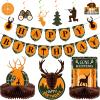 16 Pcs Hunting Birthday Party Decorations Camo Deer Hunting Birthday Decorations Include Banner Deer Table Centerpiece Honeycomb for Party Supplies view 1