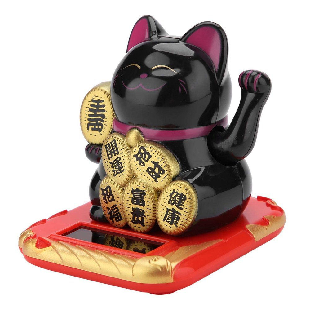 Fortune Cat, Solar Lucky Cat Funny Plastic for Gift for Decor(Black)