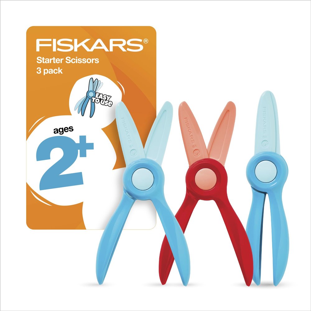 Fiskars Starter Toddler Scissors for Kids Ages 2+ (3-Pack), Small Safety Plastic Scissors, Easy Grip Art Supplies for Kids for Back to School, Left and Right Handed Suitable