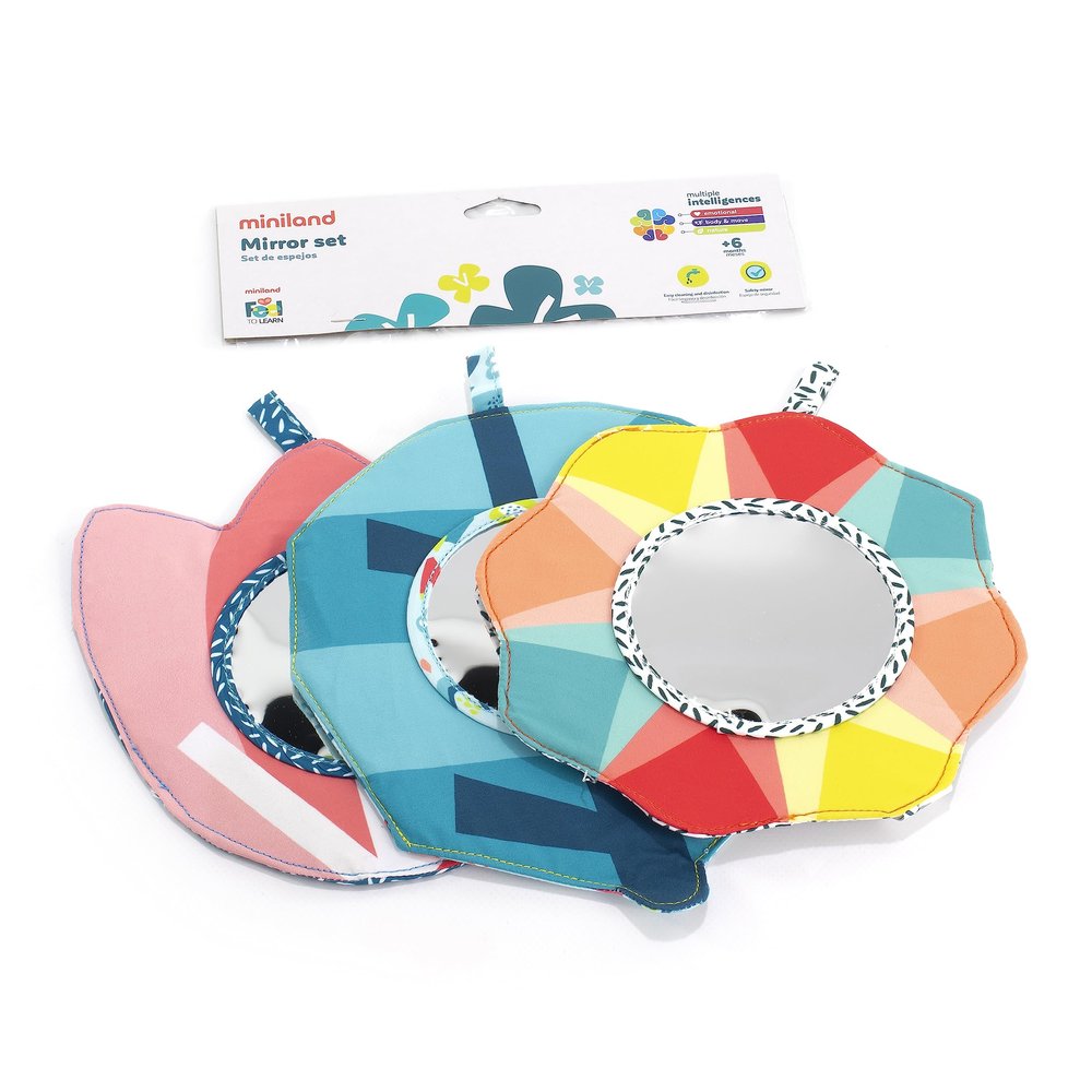 Miniland Feel to Learn 3 Mirror Set for Small Children with Contrast Colors and crinkly Paper Inside