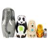 Moonmo 5pcs Handmade Wooden Animal Nesting Dolls - Elephant & Panda, Traditional Russian Matryoshka Gift view 2