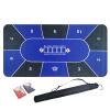 10 Player Poker Mat, Texas Hold'em Poker Mat with 2 Decks Playing Cards and Carrying Bag, Rubber Non-Slip Poker Table Top, 120x60cm/180x90cm (Blue) view 1