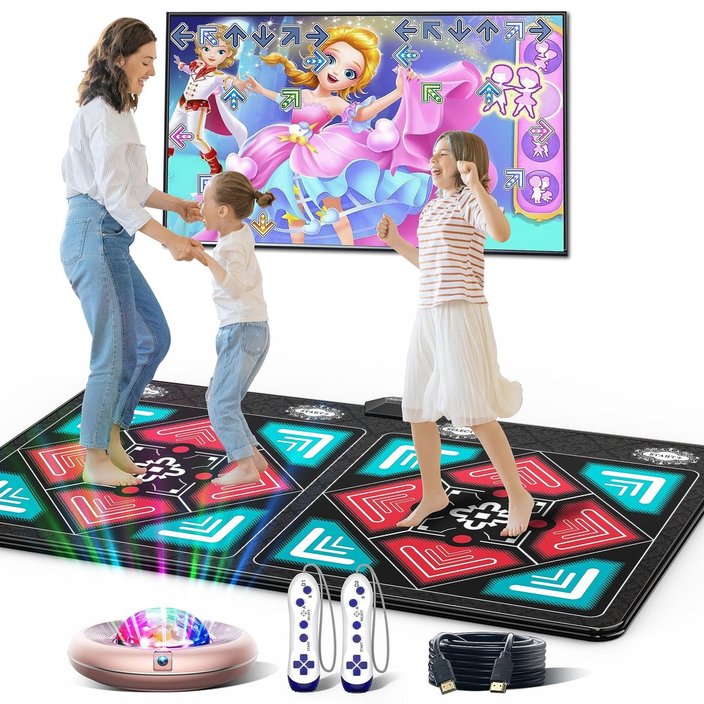 HAPHOM Dance Mat for Kids and Adults, Anti-Slip Wireless Electronic Dance Pad for TV, Wrinkle-Free, Soft & Cozy Playmat for Exercise & Games, Smart Camera & 2 Controllers, Gift ideaClassic Snowflake