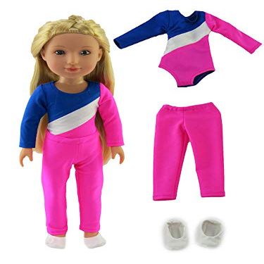 American Fashion World Pink Gymnastics Outfit for 14-Inch Dolls | 3 Piece Set | Premium Quality & Trendy Design | Dolls Clothes | Outfit Fashions for Dolls for Popular Brands