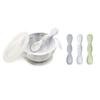 Bumkins Baby Bowl, Silicone Feeding Set with Suction for Baby and Toddler, Includes 4 Spoons and Lid, First Feeding Set, Training Essentials for Baby Led Weaning for Babies 4 Months Up, Marble view 1