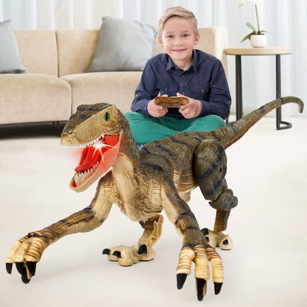 Mini Tudou Large Remote Control Dinosaur Toys 17.7",Electronic Walking Toys with LED Light Up&Realistic Simulation Sounds,2.4Ghz Velociraptor Robot Toy,RC Dinosaur Toy for Boys Kids Age 5 6 7 8 9