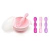 Bumkins Silicone Feeding Set With Suction for Baby and Toddler - Includes Bowl, 4 Spoons, Lid - First Feeding Set, Training Essentials for Led Weaning, 4 Months Up - Pink view 1