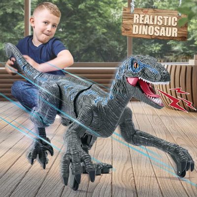 Mini Tudou Large Remote Control Dinosaur Toys 17.7",Electronic Walking Velociraptor with Lights and Sounds,2.4G Dinosaur Robot Toys Powered by Rechargeable Battery,RC Toy for Kids Boys Girls