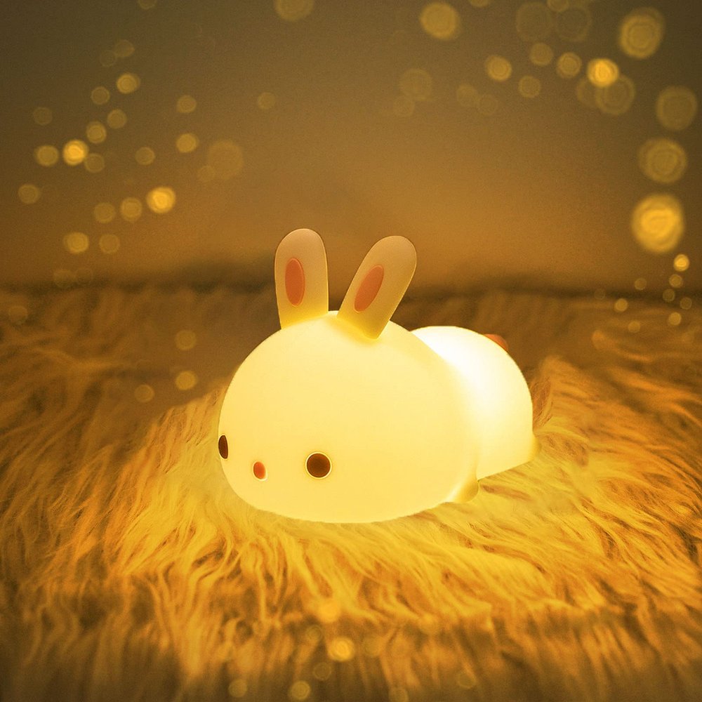 YOTOZU Cute Bunny Night Light, USB Rechargeable Kids Night Light, Warm White and 16 Colors Breathing Modes Led Animal Lights for Girls, Childrens, Toddler, Baby and Kids Christmas Gifts