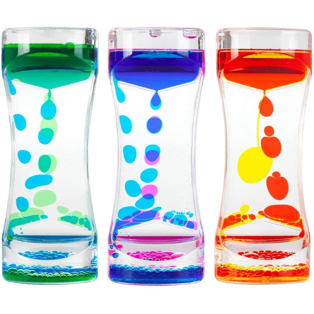 Oneshow Liquid Motion Bubbler Timer Colorful Oil Hourglass Liquid Sensory Toys Activity Fidget Toy Calm Stress Relief Desk Toys Desk Decor for Adults and Teenager Fidget Water Timers 3 Pack