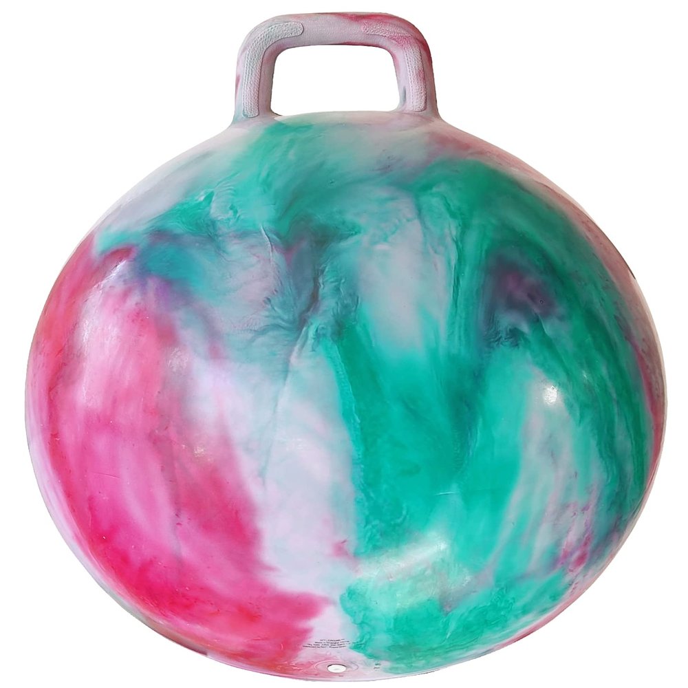 AppleRound Hippity Hoppity Hopball with Pump  Bouncy Exercise Ball with Handle for Teens & Adults, 28 Inch / 70 cm for Ages 13+, Cloud Colors (Red & Green)