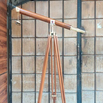 Nautical-Mart Floor Standing Brass 60", Brass/Leather Harbor Master Telescope