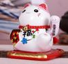 PAYNAN Ceramic Lucky Cat Solar Powered Maneki Waving Arm Beckoning Fortune Welcoming Car Decor view 3