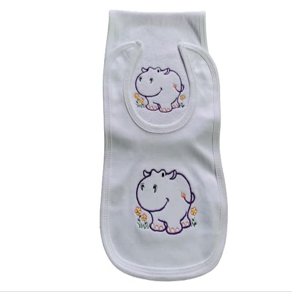 Happy Hippo Custom Embroidered Bib and Burp Cloth Set