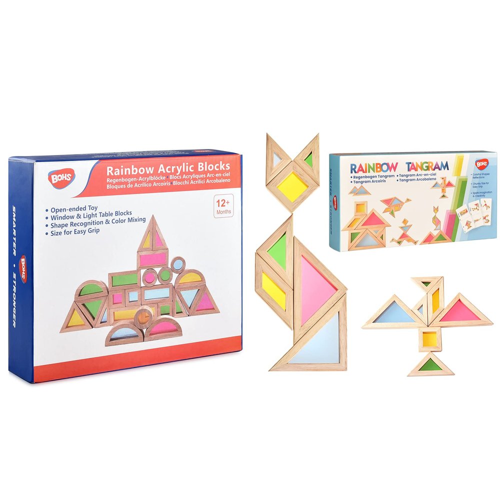 BOHS Rainbow Sensory Blocks + Translucent Tangram with Activity Cards