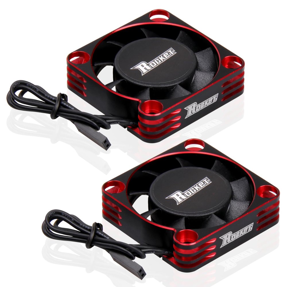 2Pack 16000RPM RC Motor Cooling Fan 40MM 8.5V 56mm 55mm 58mm Diameter Motor Fan ESC Brushless Heatsink Fans for 1/6 1/5 RC Car (Red Black)