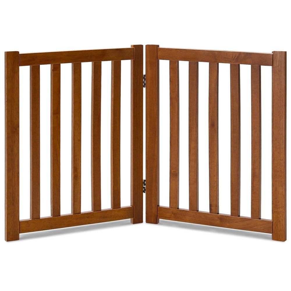 LZRS 2-Panel Wooden Free Standing Foldable Dog Gate Indoor  Solid Hardwood 24" High, Step-Over Safety Pet Gate for Doorways, Stairs & Small Spaces - Indoor Use, Oak