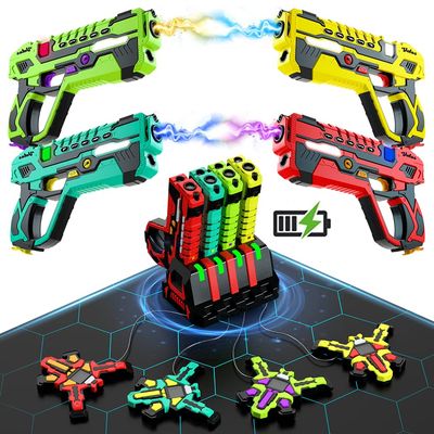VATOS Rechargeable Laser Tag Set of 4-2.4GHz Data SYNC Display +LCDs + Charging Station Laser Tag 4 Player with Vests | Infrared Laser Guns Set Game for Kids Teen Adults Family Group Activity