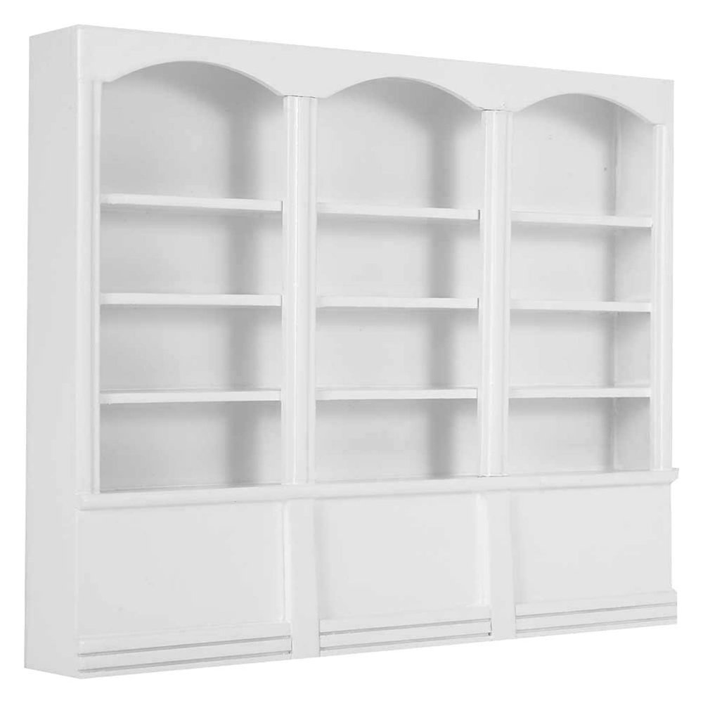 Wooden Dollhouse Bookcase, 23x17.9x2.8cm 1:12 Mini Bookshelf Display Cabinet Furniture (White)