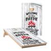 Cornhole Wraps #434 -Welcome to Our Firepit Cornhole Graphic Decals - Includes Application Squeegee - Set of (2) 25" x 49" Wraps with Gloss Laminate view 1