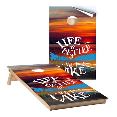 Cornhole Wraps #438 - Life is Better at The Lake Cornhole Board Graphic Decals - Includes Application Squeegee - Set of (2) 25" x 49" Wraps with Gloss Laminate