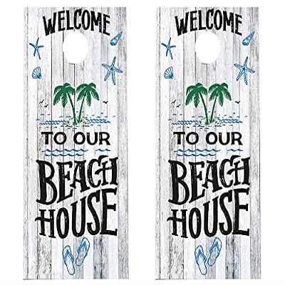 Cornhole Wraps #436 - Beach House Cornhole Game Graphic Decals - Includes Application Squeegee - Set of (2) 25" x 49" Wraps with Gloss Laminate