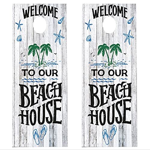 Cornhole Wraps #436 - Beach House Cornhole Game Graphic Decals - Includes Application Squeegee - Set of (2) 25" x 49" Wraps with Gloss Laminate