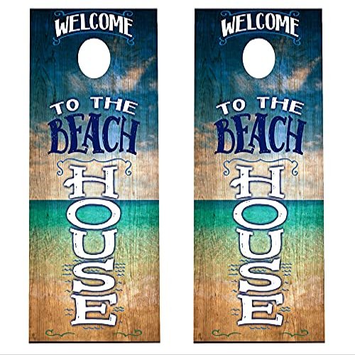 Cornhole Wraps #437 - Welcome to The Beach House Cornhole Game Graphic Decals - Includes Application Squeegee - Set of (2) 25" x 49" Wraps with Gloss Laminate
