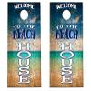 Cornhole Wraps #437 - Welcome to The Beach House Cornhole Game Graphic Decals - Includes Application Squeegee - Set of (2) 25" x 49" Wraps with Gloss Laminate view 1