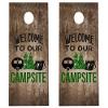 Cornhole Wraps #439 - Welcome to Our Campsite Cornhole Game Graphic Decals - Includes Application Squeegee - Set of (2) 25" x 49" Wraps with Gloss Laminate view 2