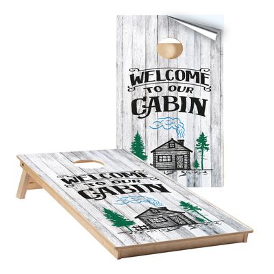 Welcome to Our Cabin Cornhole Wraps #435 -Cornhole Game Graphic Decals - Includes Application Squeegee - Set of (2) 25" x 49" Wraps with Gloss Laminate