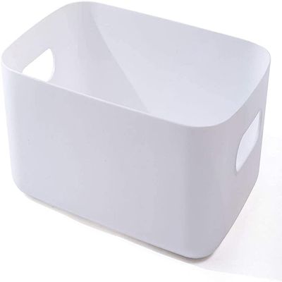 qiuqiu Storage Box, Organizer with Handles, Plastic Storage Box for Household Use, Practical Storage Basket for Bathroom-White||Medium