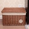 YRHH Woven Storage Basket, Wicker Basket Woven Square Basket with Lid,Organiser Bathroom Basket Multi-Purpose Basket,Clothing Fruit Book Newspaper Toy Storage-B||M view 3
