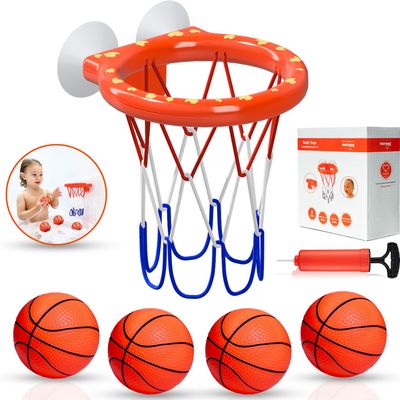 MARPPY Bath Toys, Bathtub Basketball Hoop for Toddlers Kids, Boys and Girls with 4 Soft Balls, Mold Free & Strong Suction Cup, Bathtub Shooting Game & Fun Toddlers Bath Toys for Boys or Girls
