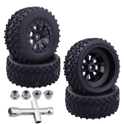 HobbyPark Pre-Glued RC Tires and Wheels 12mm Hex for 1/10 Scale RC Short Course Truck Traxxas Slash 4x4 2WD BL-2S, Redcat Blackout XTE SC TR10, Losi 22S SCT, 4PCS (Style A)