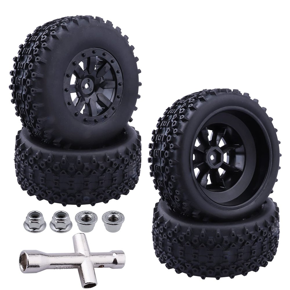 HobbyPark Pre-Glued RC Tires and Wheels 12mm Hex for 1/10 Scale RC Short Course Truck Traxxas Slash 4x4 2WD BL-2S, Redcat Blackout XTE SC TR10, Losi 22S SCT, 4PCS (Style A)